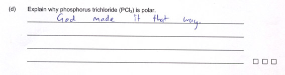 "Giải thích tại sao Phosphorus trichloride (PCl3) là liên kết phân cực" - "Chúa tạo ra   nó như vậy".