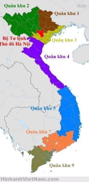 Đây là bản đồ bố trí các quân khu của Việt Nam.
