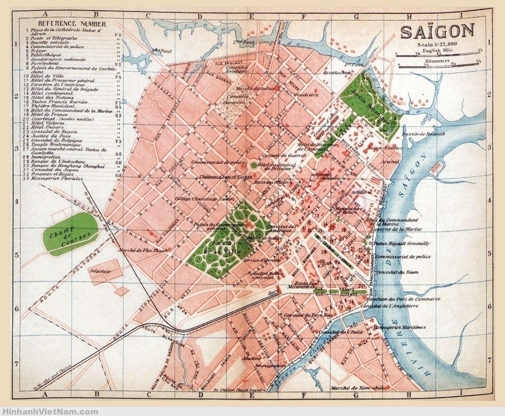 SAIGON MAP 1920. vị trí mấy công trình tại Saigon khoảng thập niên 1920