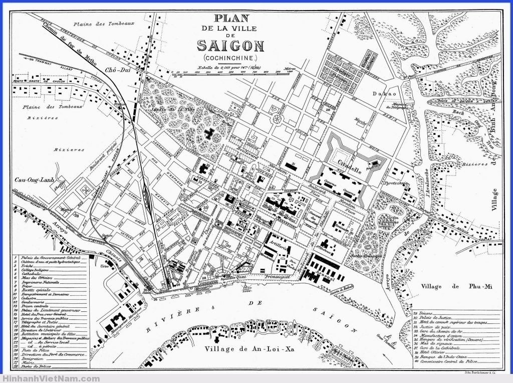 Plan de la ville de Saigon 1896 - Bản đồ rất lớn cho thấy vị trí các công trình của Sài Gòn xưa
