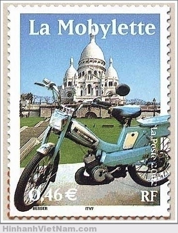 Hình xe Mobylette trên tem thư Cộng Hòa Pháp